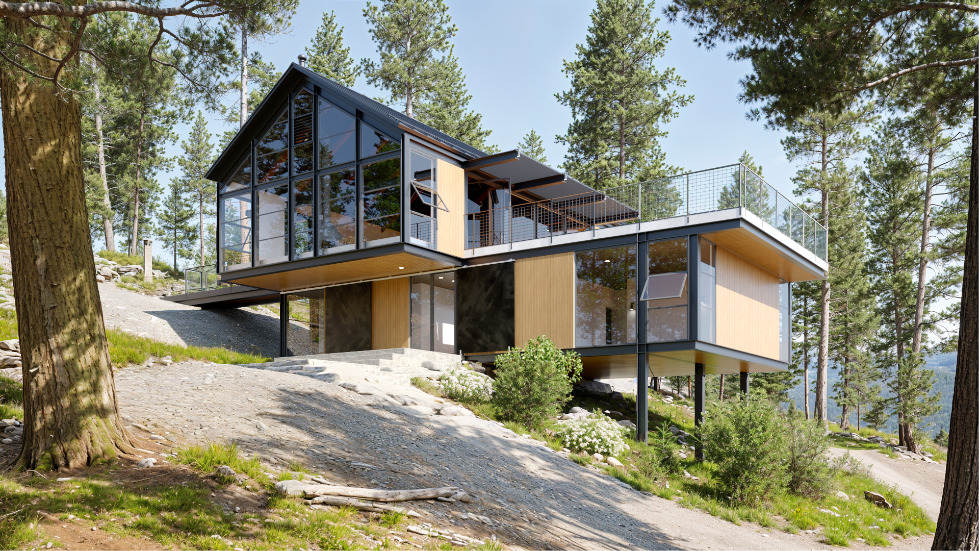 Dom na skraju natury — wizualizacja 3D architektura