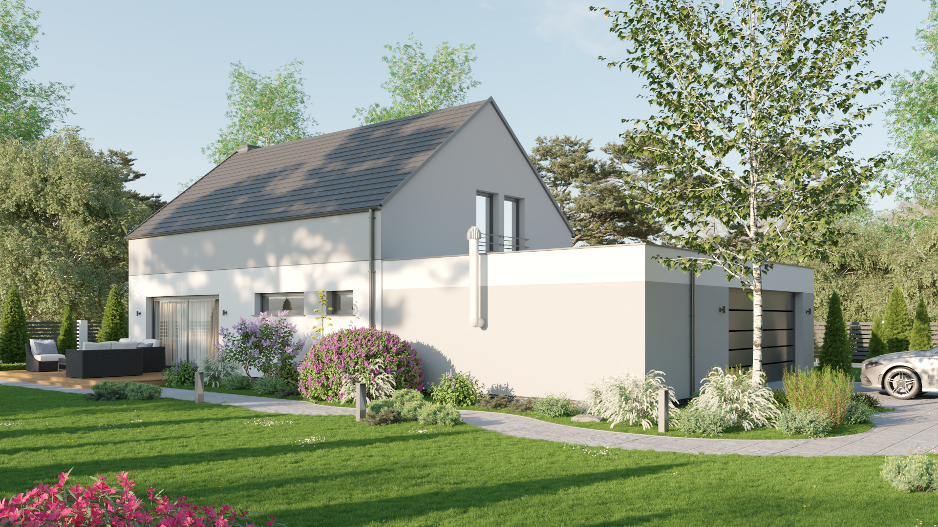 Dom nowoczesny — wizualizacja 3D architektura