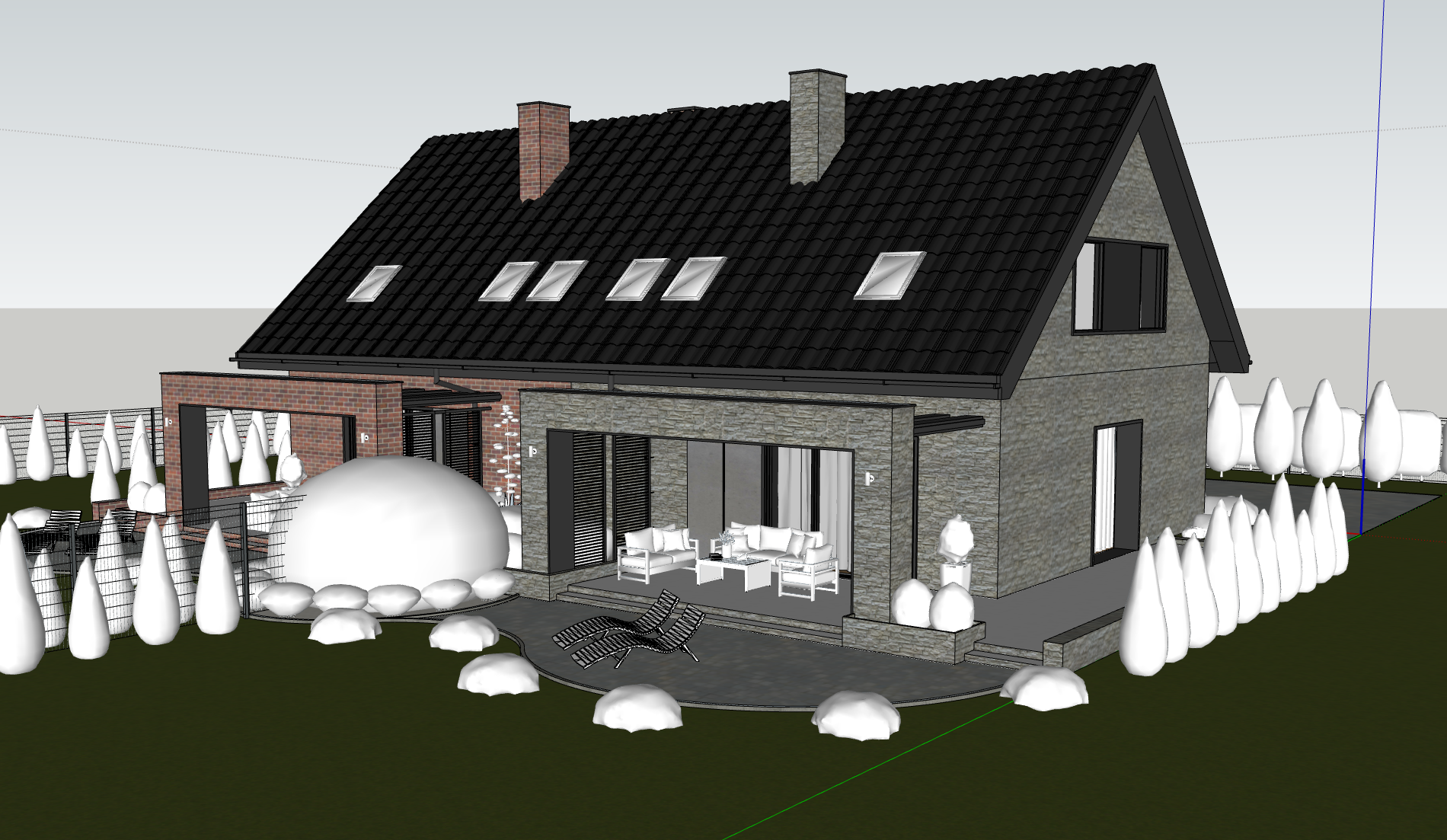 Szczegółowy model 3D — Model domu z poddaszem (SketchUp, projekt Underrock)